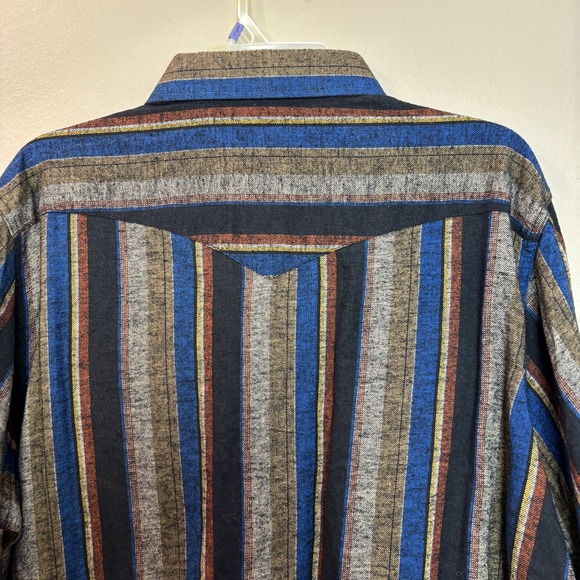 NWT Vintage Flannel Wrangler Western Wear Pearl Snap Shirt Size 2XL Big Striped - Picture 10 of 11